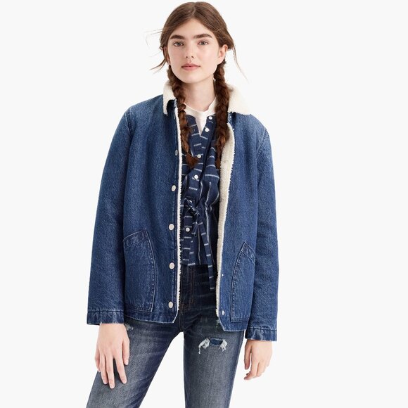 J.Crew Sherpa Collar + Lined Jean Jacket, size Medium - Picture 3 of 8